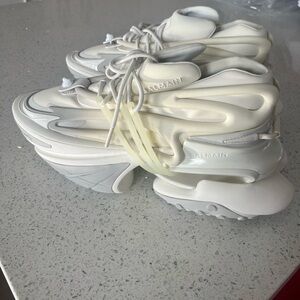 NWT Balmain Unicorn Neoprene and Calfskin Sneaker Mens 43 US 10 White